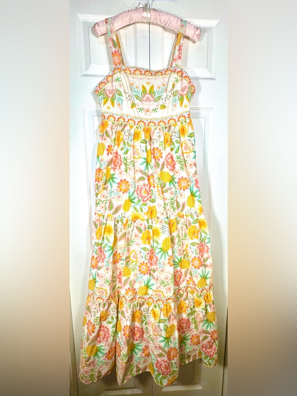 Rachel Zoe Tropical Floral Pineapple Embroidered Maxi Dress Women’s 8